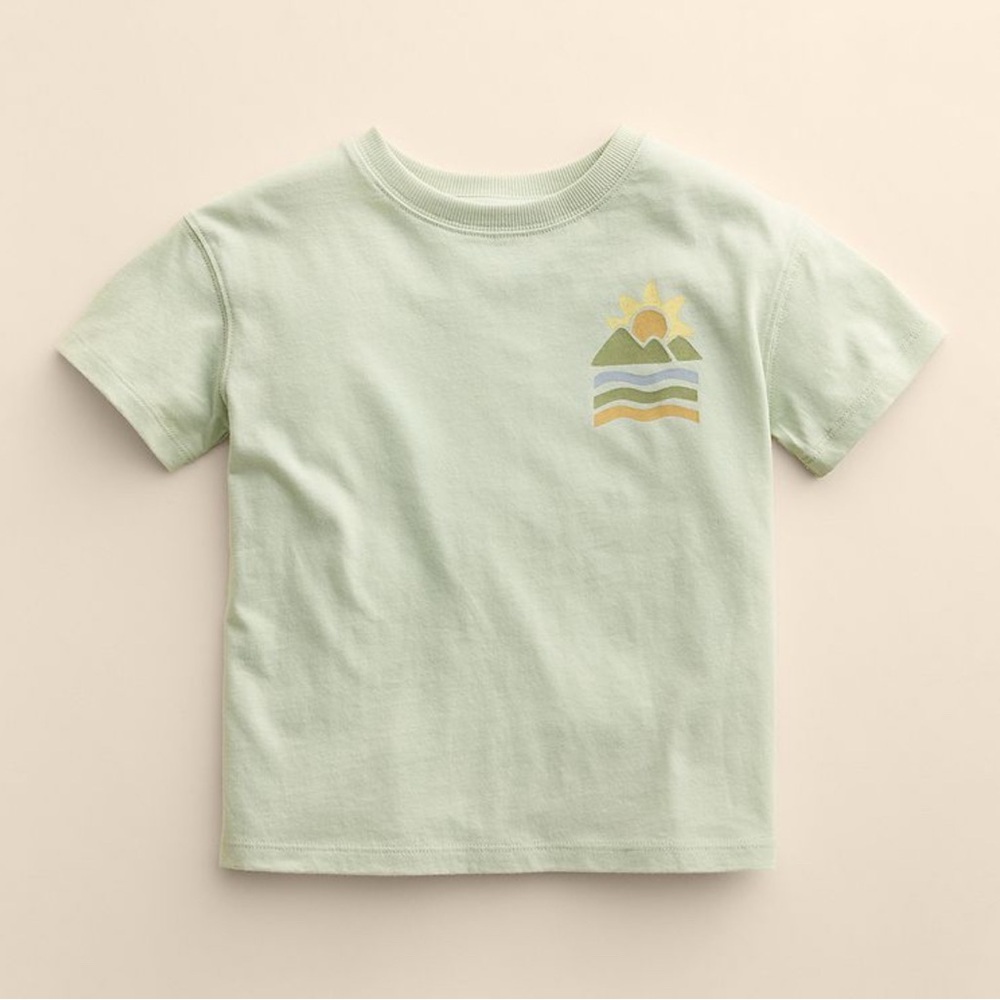 Kids' Mint Green Organic Cotton  Short Sleeve Tee with Sunrise Graphic